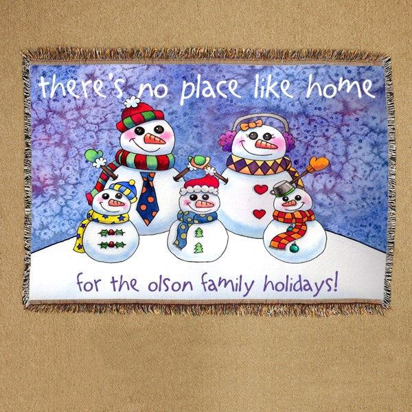 Snowman Family Custom Tapestry Throw Blanket