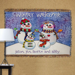 Snowman Family Custom Tapestry Throw Blanket